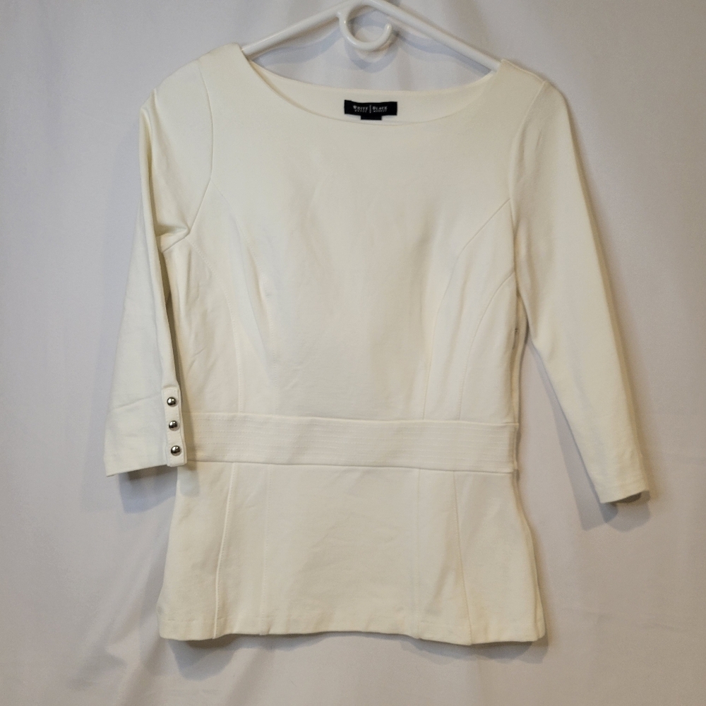 White House Black Market Cream Fitted Buttoned Blouse